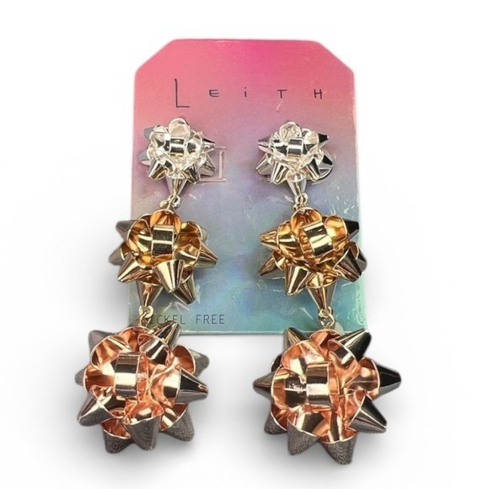 Leith Metallic Bow Drop Earrings
